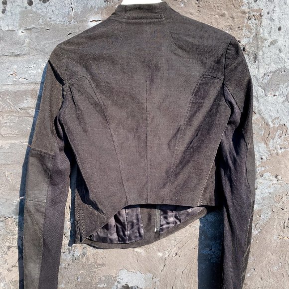 Helmut Lang Black Corduroy Zip Up Asymmetrical Moto Jacket Petite Designer - Picture 8 of 9